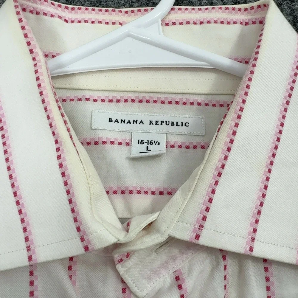Banana Republic Button Down Men L White Cotton Striped Long Sleeve Classic Style